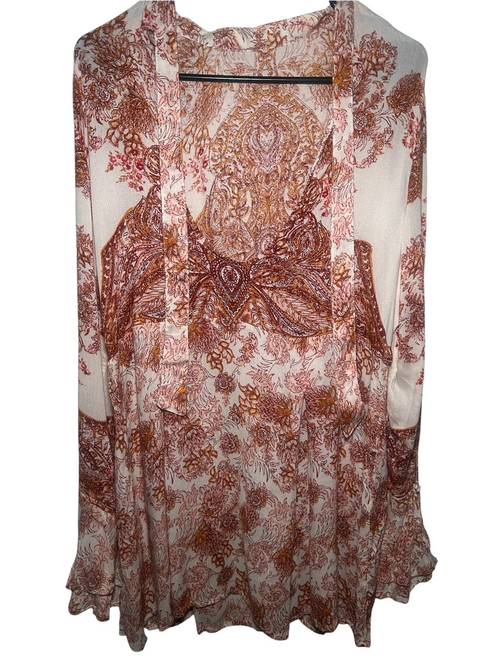 Free People Women's Printed Flowy Skirt Cream & Rust Paisley Large Fall Western